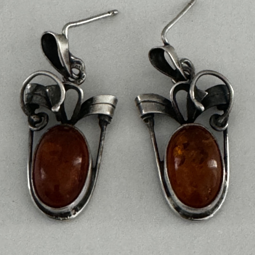 Vintage Baltic Amber Sterling Silver Earrings Dangling